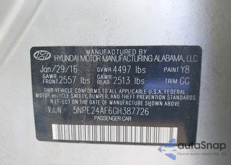 2016 Hyundai Sonata Se из США, поврежденный, VIN 5NPE24AF6GH387726